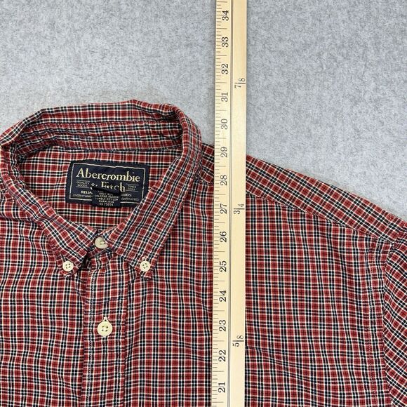 Abercrombie & Fitch Plaid Button-Down Shirt Men’s L Red Short Sleeve Pocket - Picture 8 of 9